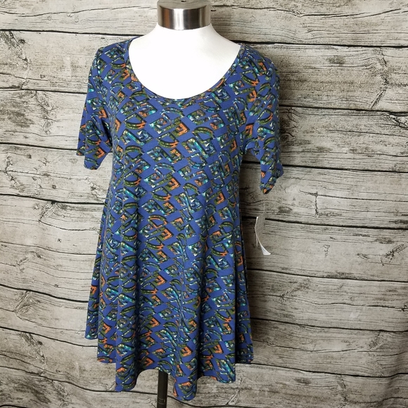 LuLaRoe Tops - LuLaRoe Womens Perfect T Sz XXS Blue Green Short Sleeve.Pit to pit approx:  17